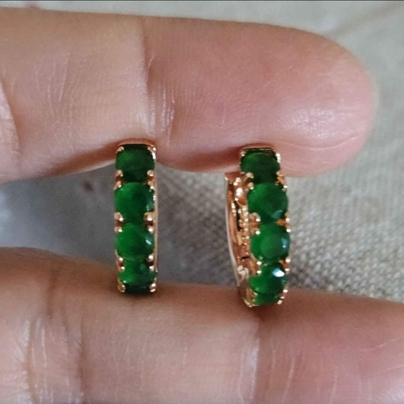 New 14K Gold Plated Emerald Huggie Hoop Earrings for Women - Picture 5 of 10